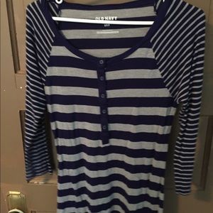 medium sleeve blue and grey striped shirt